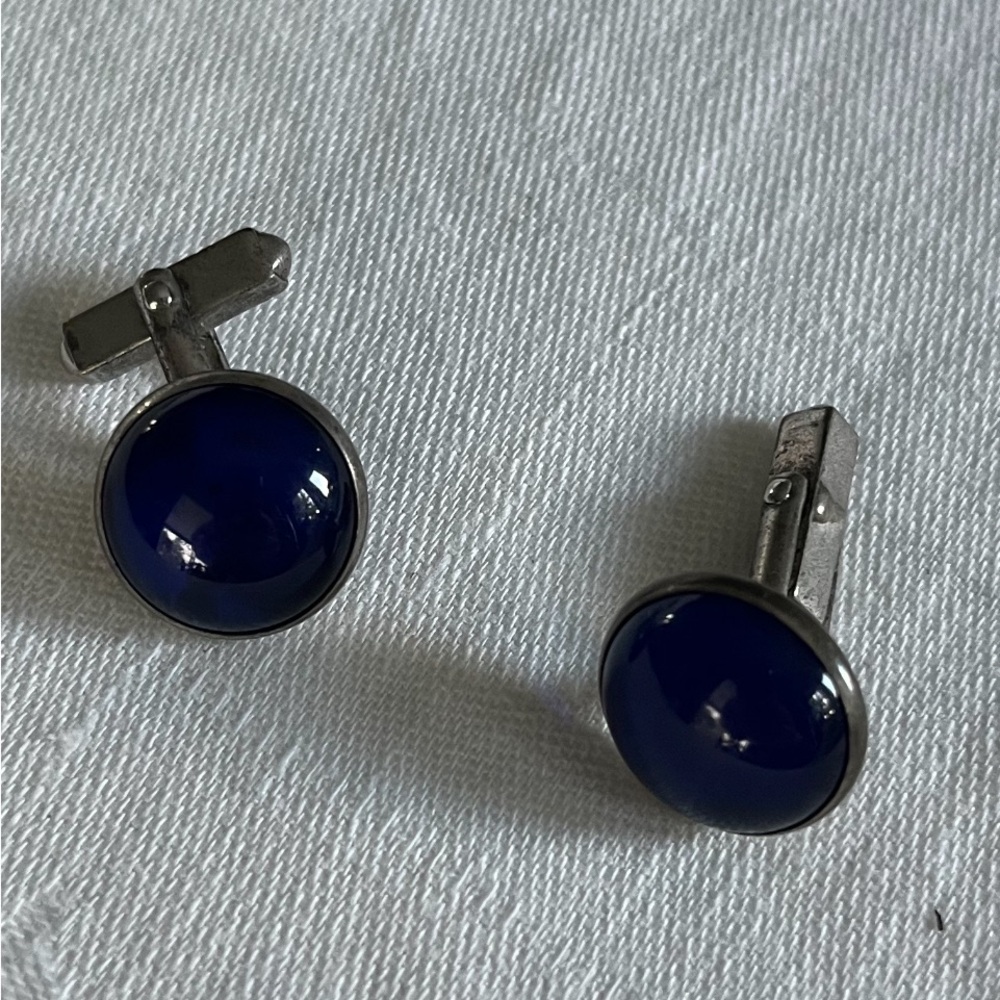 Signed Swank Vintage 1940's Sterling Blue Glass Cufflinks